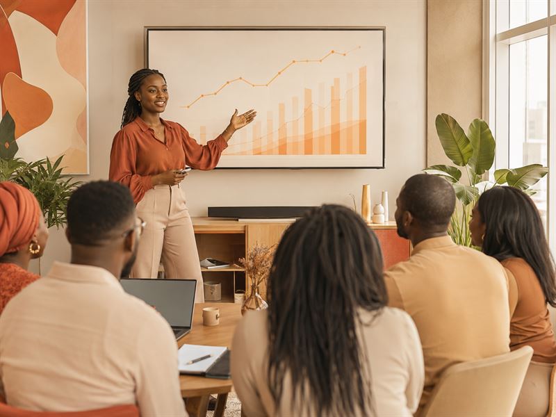 Présentation d'une stratégie de transformation digitale devant une équipe