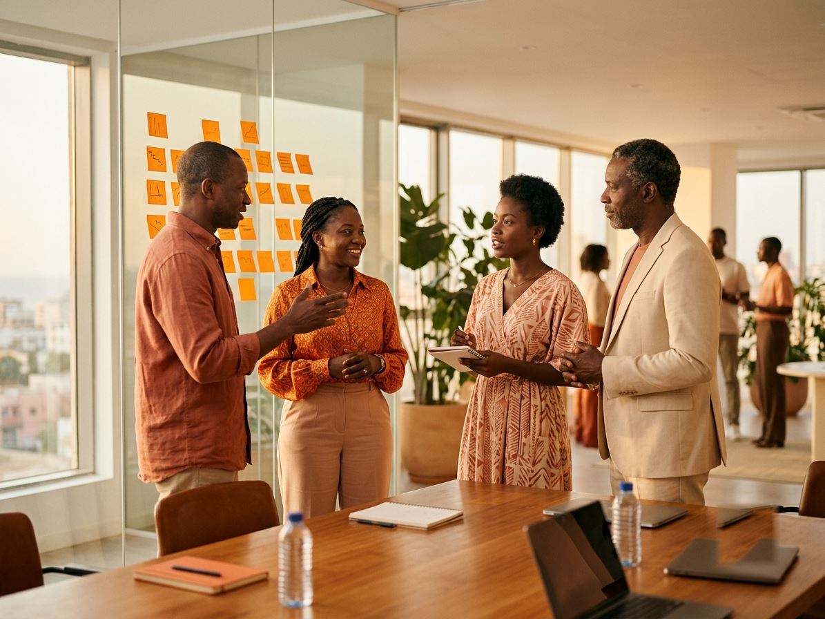 Consultants 2B Business Booster en atelier de travail avec un dirigeant de PME à Dakar