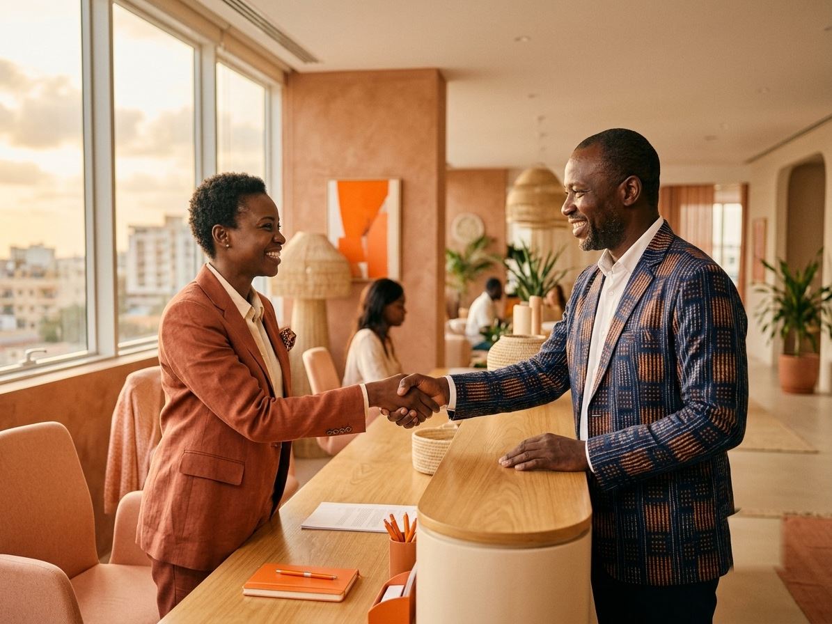Commercial concluant une vente avec un client après un accompagnement 2B Business Booster