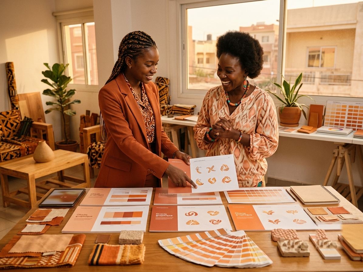 Graphiste 2B présentant la charte graphique d'une marque à sa cliente à Dakar